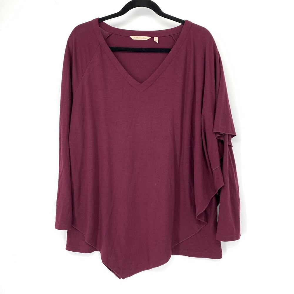 Soft Surroundings V-Neck Long Sleeve Top Draped Shoulder Womens Sz PL Maroon